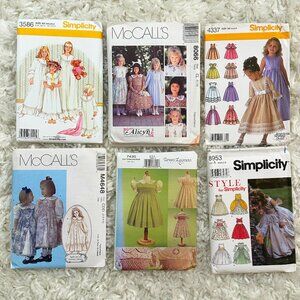 Lot of 6 Girl's Fancy Heirloom Dresses Sewing Patterns Sizes 2 thru 8 Most Uncut
